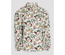Cutout floral-print cotton-blend poplin blouse - White