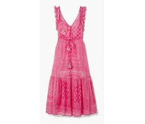 Aperto open-back embellished printed cotton-voile midi dress - Pink