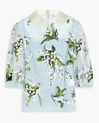 RED Valentino Embroidered floral-print point d'espirit blouse - Blue Blue