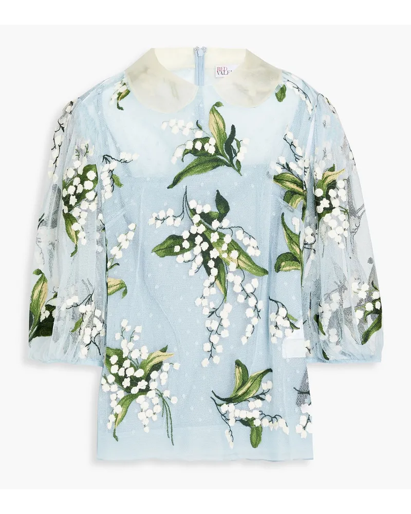 RED Valentino Embroidered floral-print point d'espirit blouse - Blue Blue