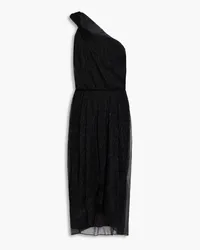 IRO Catija one-shoulder wrap-effect metallic crepon maxi dress - Black Black