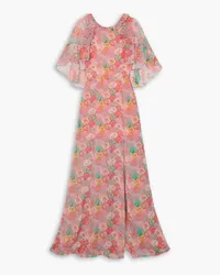 Saloni Natalia ruffled floral-print silk-chiffon and crepon maxi dress - Pink Pink