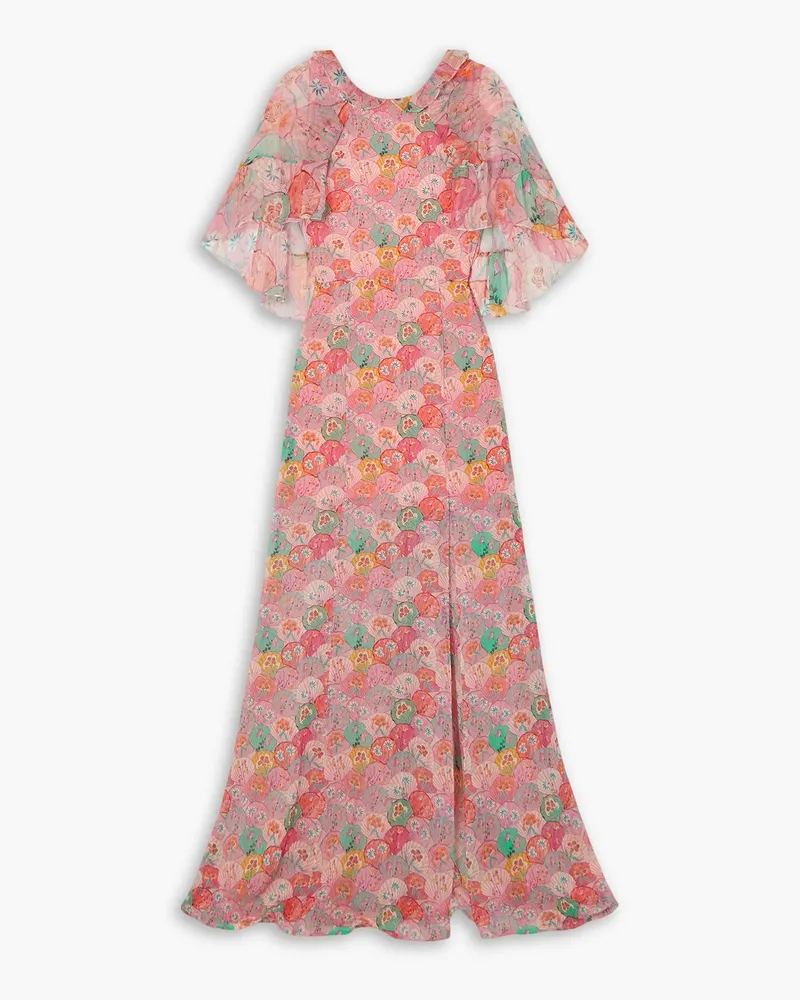 Saloni Natalia ruffled floral-print silk-chiffon and crepon maxi dress - Pink Pink