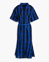 Stella McCartney Checked wool and cotton-blend flannel midi shirt dress - Blue Blue