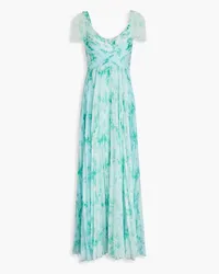 THEIA Pleated floral-print chiffon gown - Blue Blue