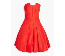 Strapless pleated silk-faille dress - Orange