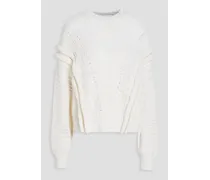 Pointelle-knit linen-blend sweater - White