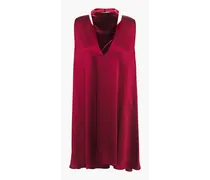 Cutout velvet-paneled satin mini dress - Red