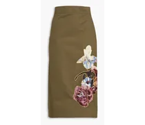 Foral-appliquéd cotton-twill midi skirt - Green