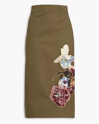 Valentino Garavani Foral-appliquéd cotton-twill midi skirt - Green Green