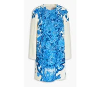 Embellished printed crepe mini dress - Blue