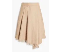 Pleated fringed wool-blend twill skirt - Neutral