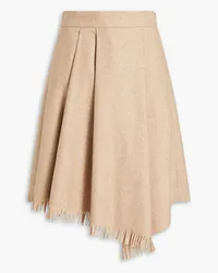 Brunello Cucinelli Pleated fringed wool-blend twill skirt - Neutral Neutral