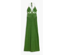 Mercedes crocheted cotton halterneck midi dress - Green