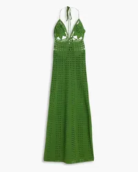 Cult Gaia Mercedes crocheted cotton halterneck midi dress - Green Green