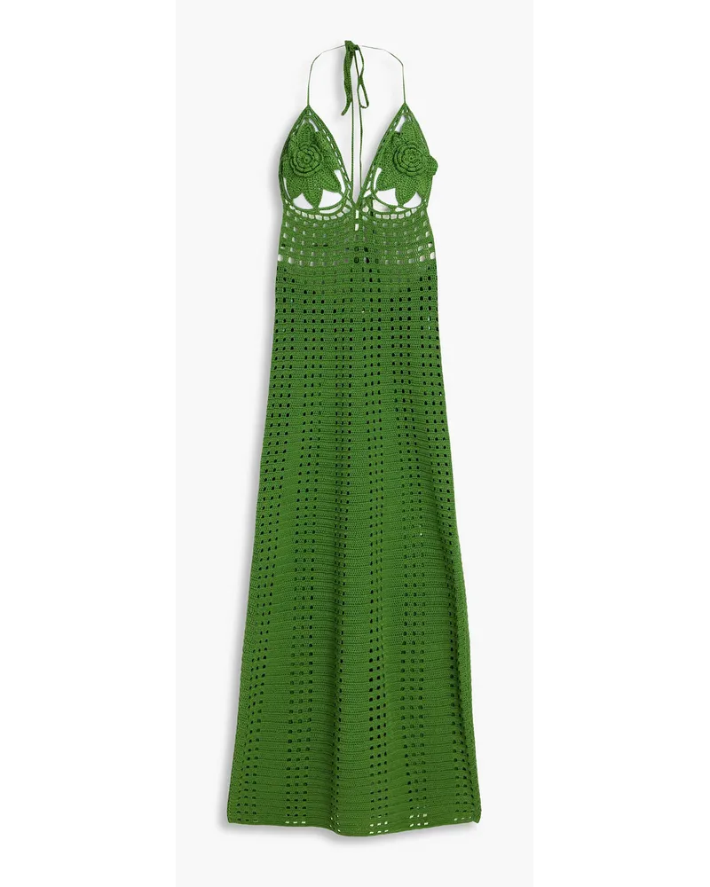 Cult Gaia Mercedes crocheted cotton halterneck midi dress - Green Green