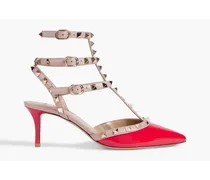 Rockstud two-tone patent-leather pumps - Red