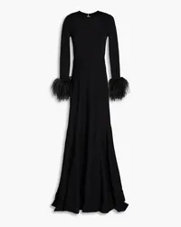 Elie Saab Feather-trimmed metallic stretch-knit gown - Black Black