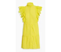 Alice Olivia - Pimmy pintucked broderie anglaise mini dress - Yellow