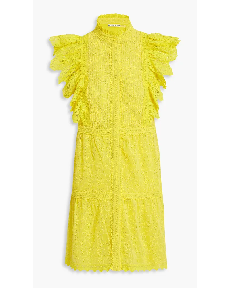 Alice + Olivia Alice Olivia - Pimmy pintucked broderie anglaise mini dress - Yellow Yellow