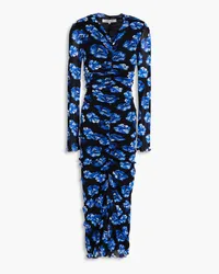 Diane von Furstenberg Alabama ruched floral-print stretch-mesh midi dress - Blue Blue