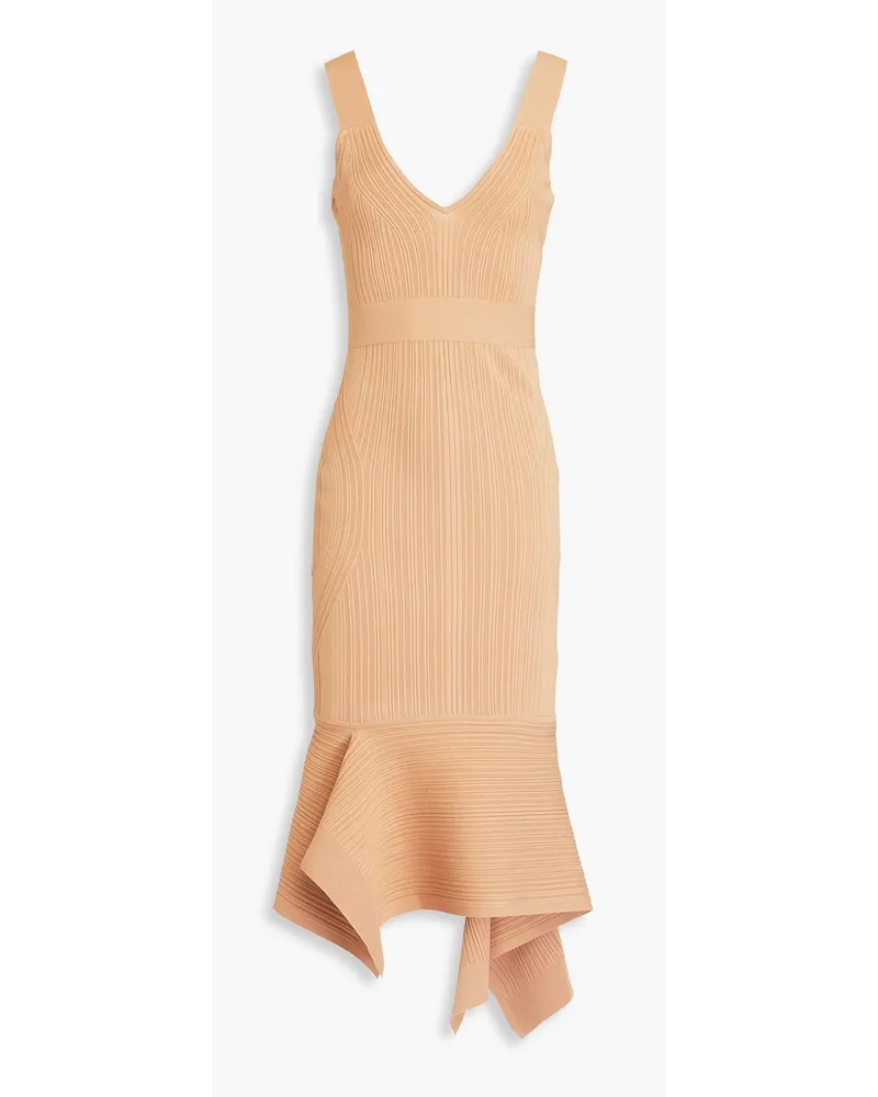 Hervé Léger Asymmetric ribbed-knit midi dress - Neutral Neutral