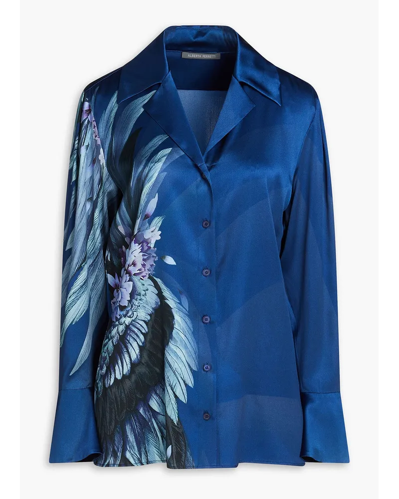 Alberta Ferretti Floral-print stretch-silk shirt - Blue Blue