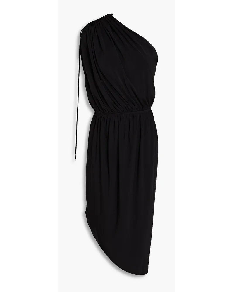 Halston One-shoulder gathered stretch-jersey dress - Black Black