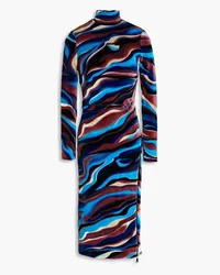 Roberto Cavalli Zip-detailed printed chenille midi dress - Blue Blue