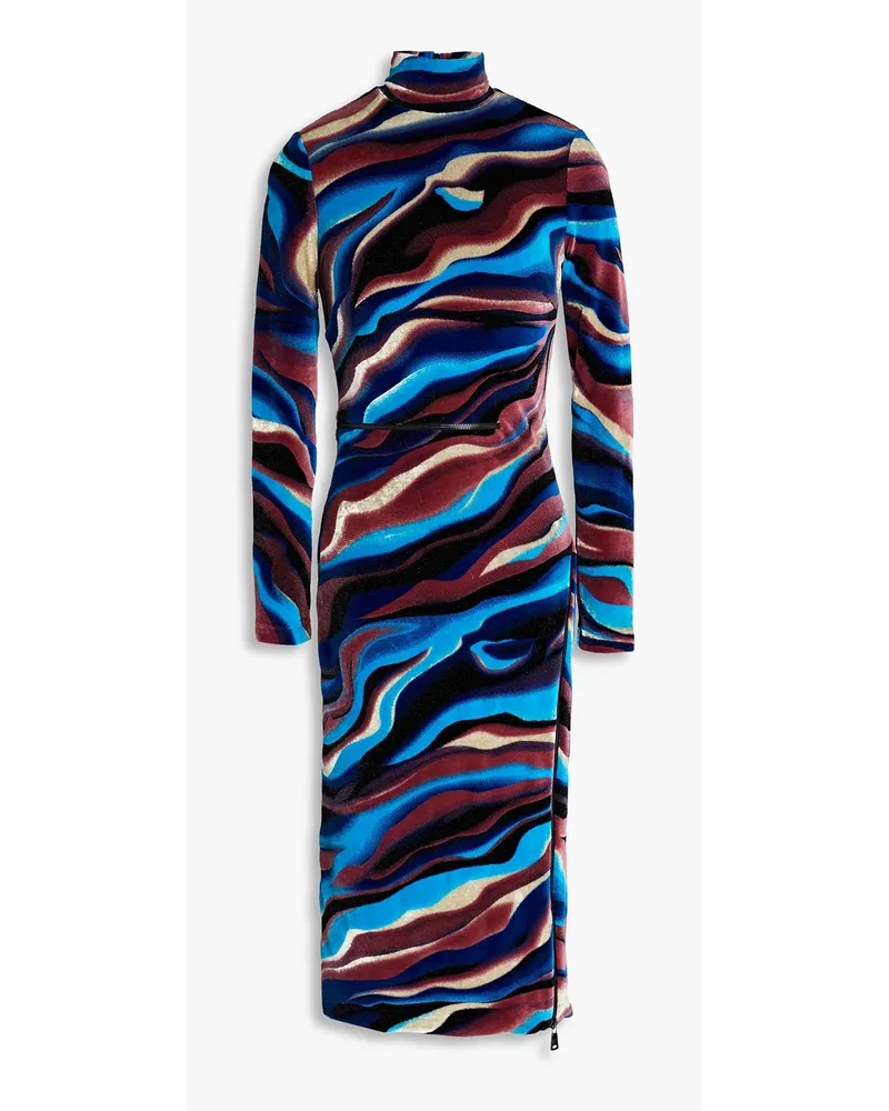 Roberto Cavalli Zip-detailed printed chenille midi dress - Blue Blue