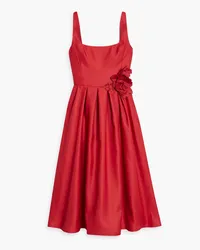 Marchesa Floral-appliquéd duchesse-satin midi dress - Red Red