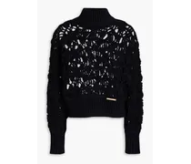 Open-knit wool, alpaca and hemp-blend turtleneck sweater - Black