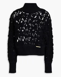 Zimmermann Open-knit wool, alpaca and hemp-blend turtleneck sweater - Black Black