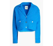 Cropped bouclé-tweed jacket - Blue