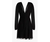 Gathered silk-chiffon mini dress - Black