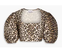 Cropped leopard-print cotton-poplin top - Animal print