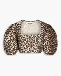 Ganni Cropped leopard-print cotton-poplin top - Animal print Animal