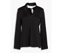Fringed satin-crepe blouse - Black