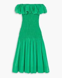 Sea Juni off-the-shoulder smocked cotton midi dress - Green Green