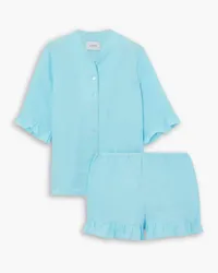 SLEEPER Lounge Suit ruffled linen pajama set - Blue Blue