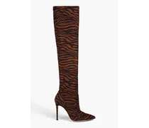 Zebra-print crepe over-the-knee boots - Brown