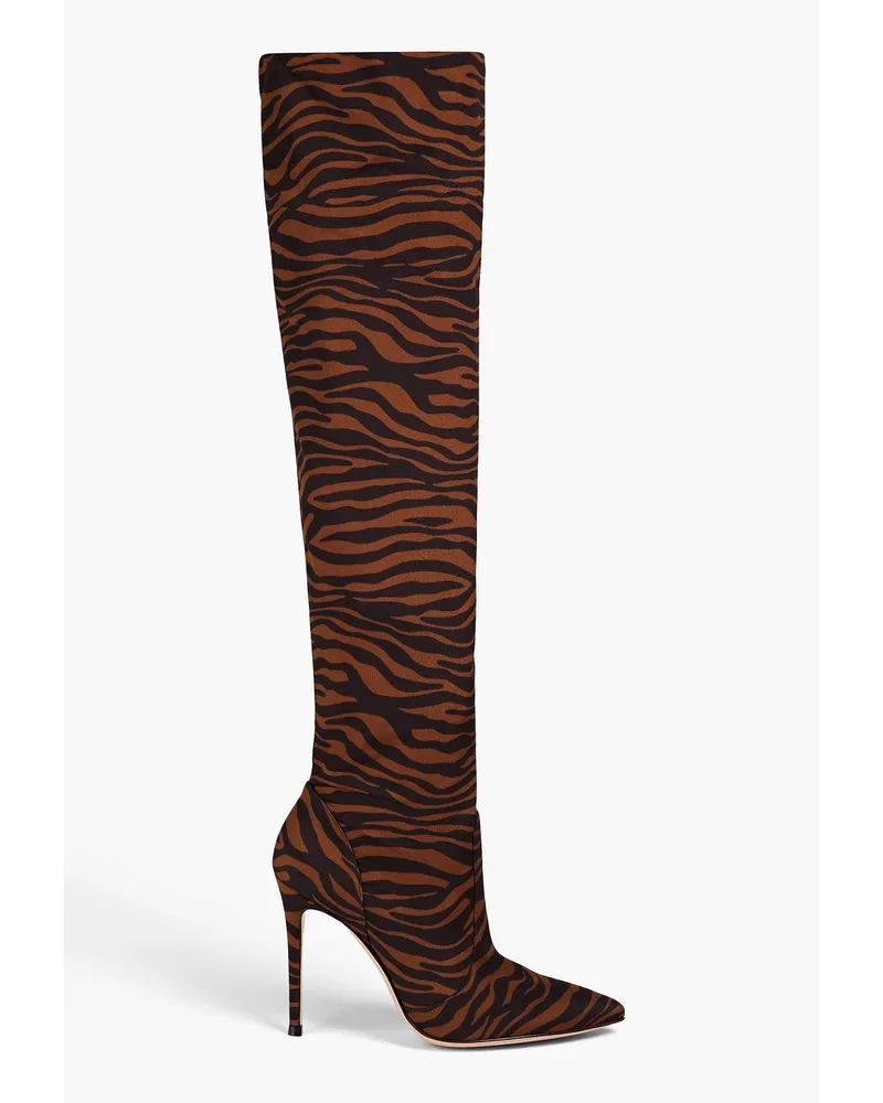 Gianvito Rossi Zebra-print crepe over-the-knee boots - Brown Brown