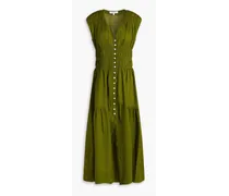 Shirred cotton midi shirt dress - Green