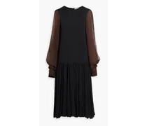 Chiffon-paneled crepe dress - Black