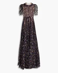 Valentino Garavani Embellished tulle-paneled printed silk-chiffon gown - Blue Blue