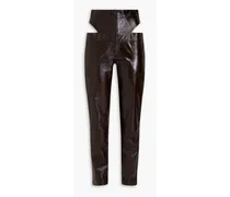 Cutout leather tapered pants - Brown