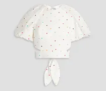 Cropped cutout polka-dot cotton top - White