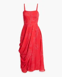 Carolina Herrera New York Draped floral-print silk crepe de chine midi dress - Red Red