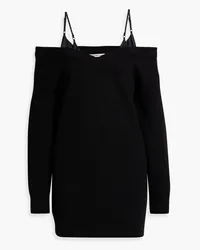 Alexander Wang Cold-shoulder satin and ribbed cotton-blend mini dress - Black Black