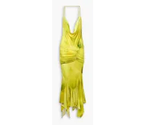 Melrose asymmetric draped satin-jersey midi dress - Yellow